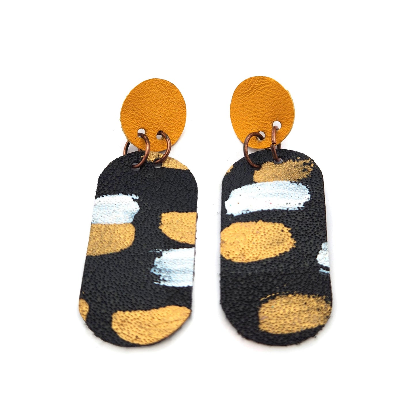 Black & Yellow Leather Earrings