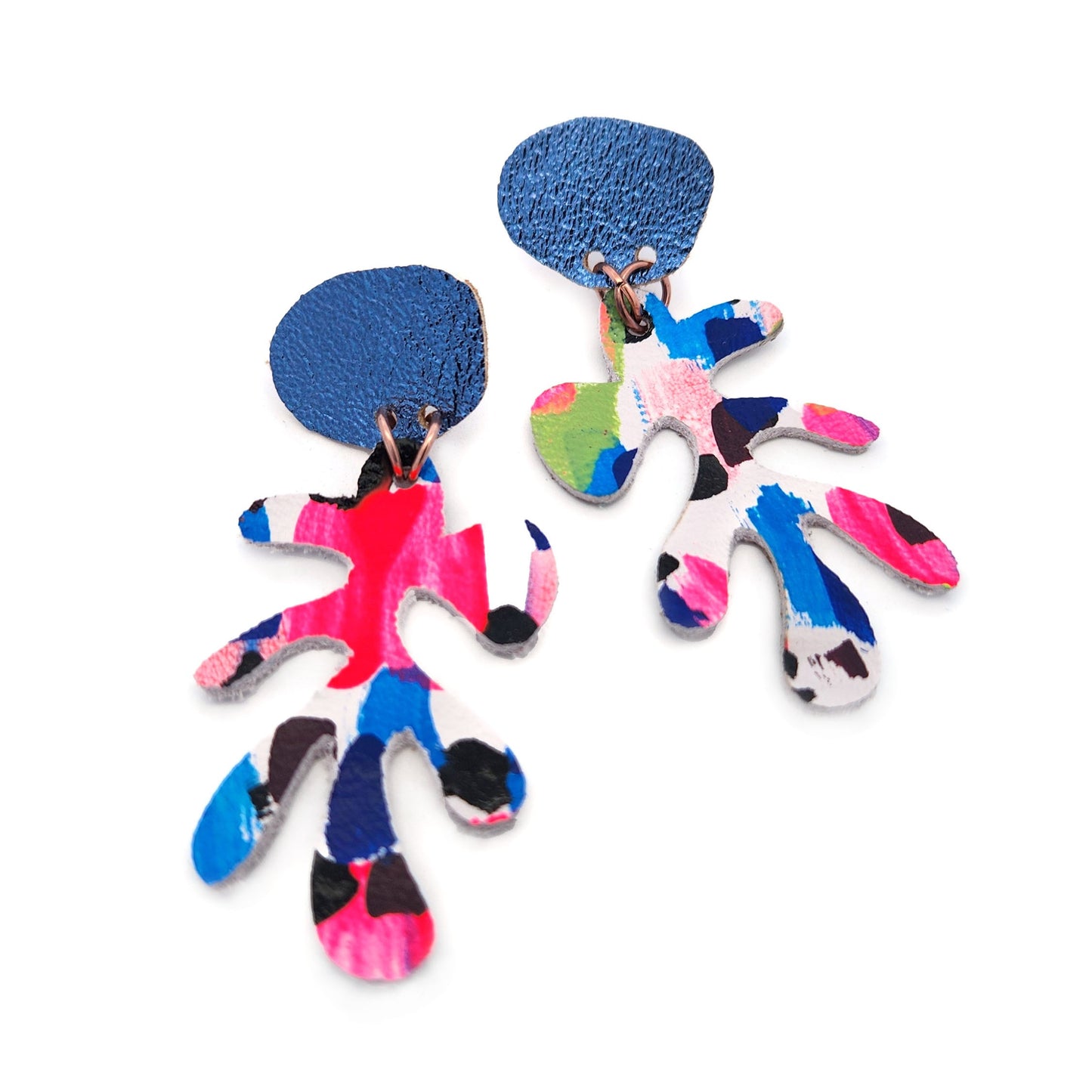 Multicolor Leather Leafy Earrings