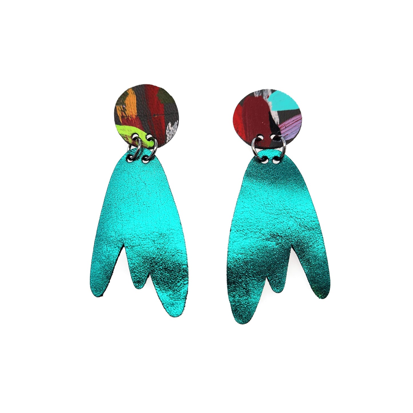 Teal Leather Earrings
