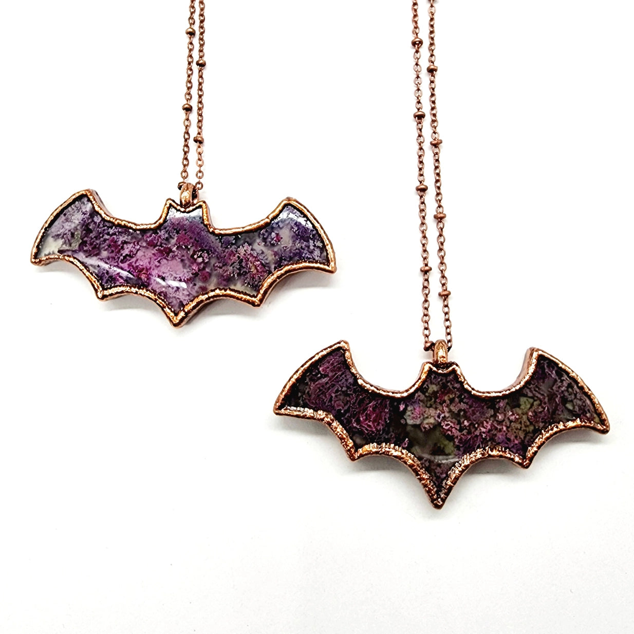 Pink Moss Agate Bat Necklace