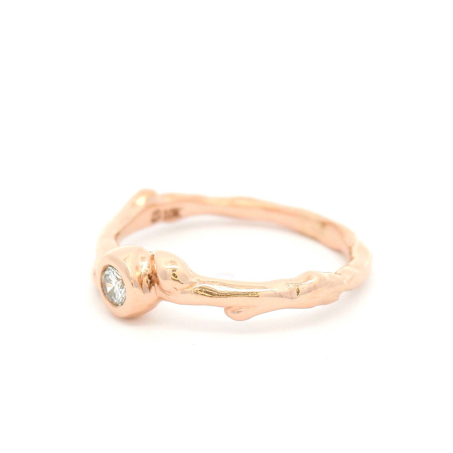 10k Rose Gold Organic Bezel-Set Solitaire with Round Brilliant-Cut Diamond