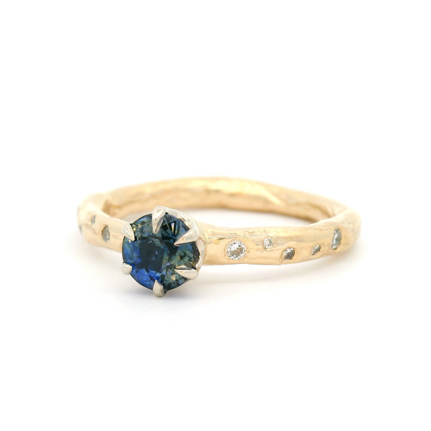 10k Yellow and White Gold Organic Solitaire with 0.73ct Blue Sapphire and Accent Lab-Grown Diamonds