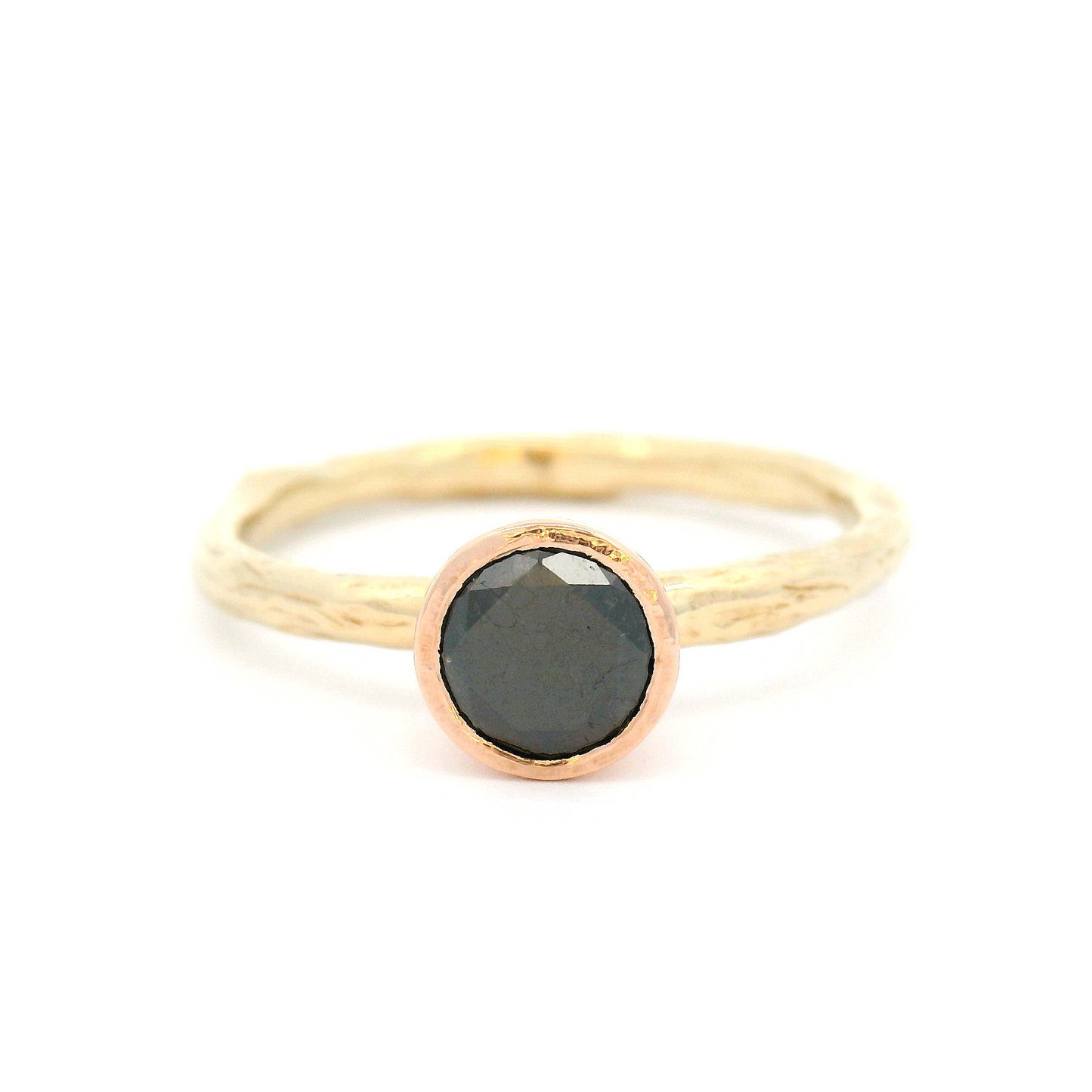 10k Yellow and Rose Gold Organic Bezel-Set Solitaire with 0.62ct Black Diamond