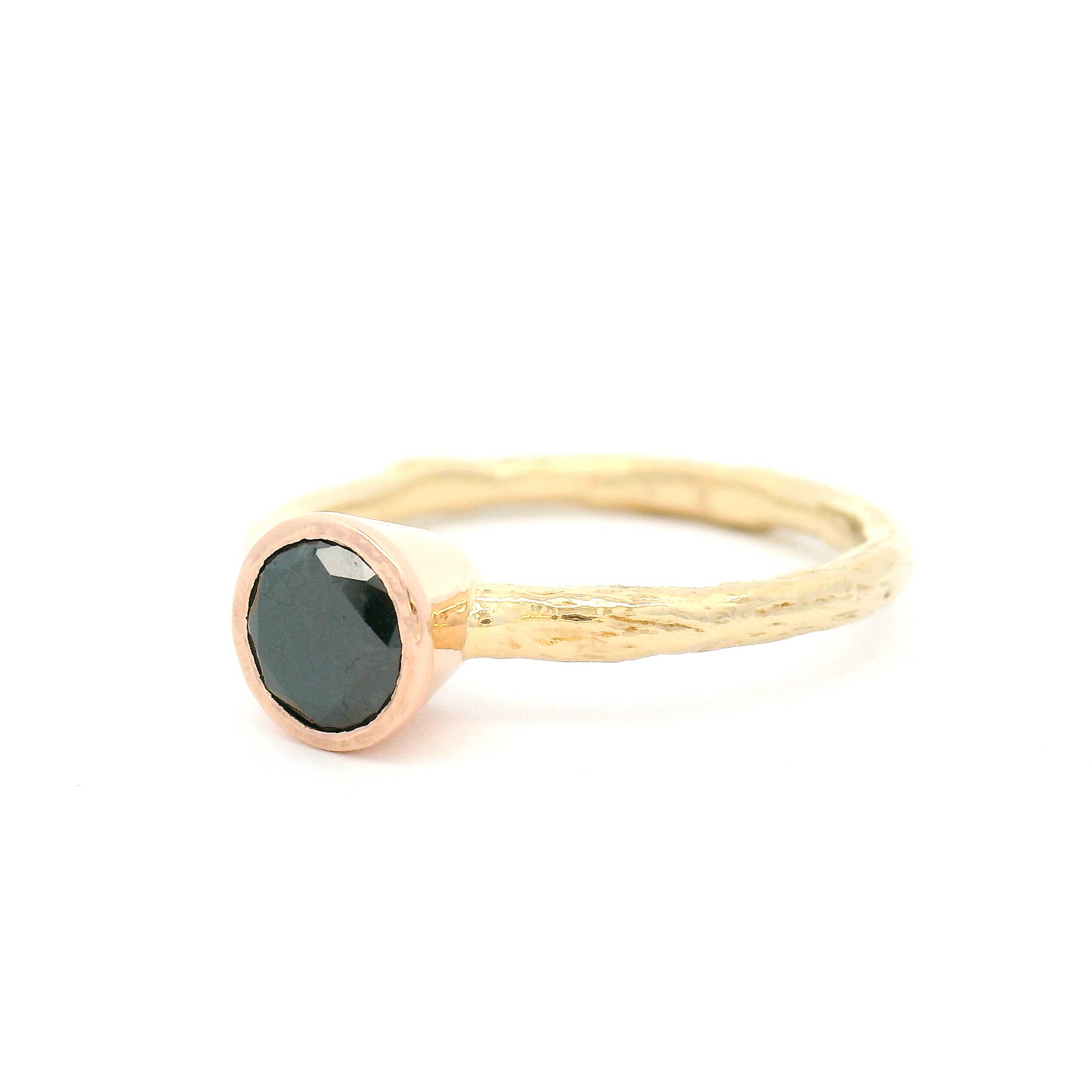 10k Yellow and Rose Gold Organic Bezel-Set Solitaire with 0.62ct Black Diamond