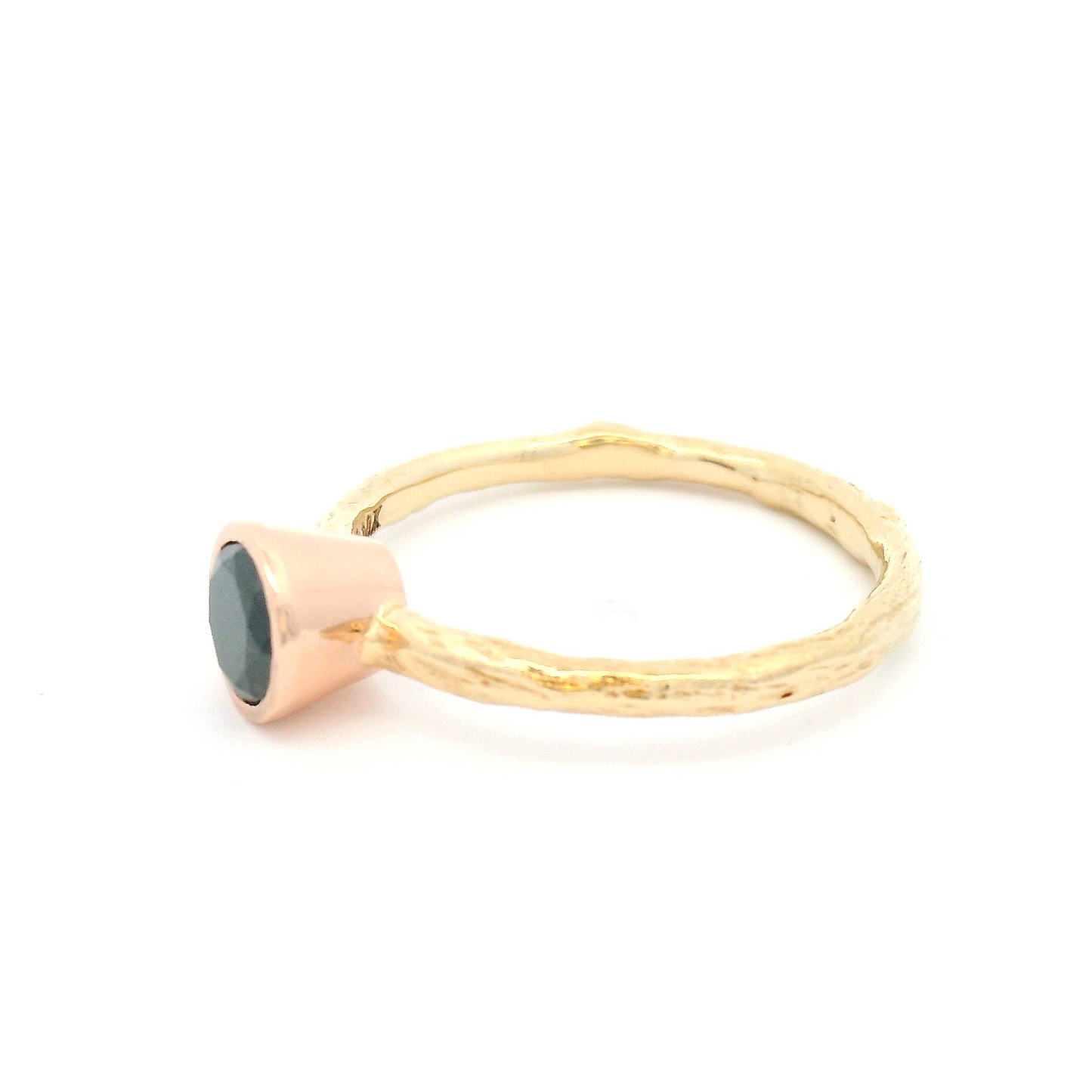 10k Yellow and Rose Gold Organic Bezel-Set Solitaire with 0.62ct Black Diamond