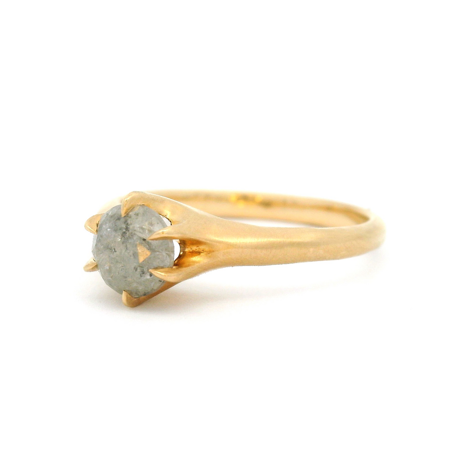 10k Yellow Gold Organic Solitaire with 0.88ct Grey Salt & Pepper Diamond