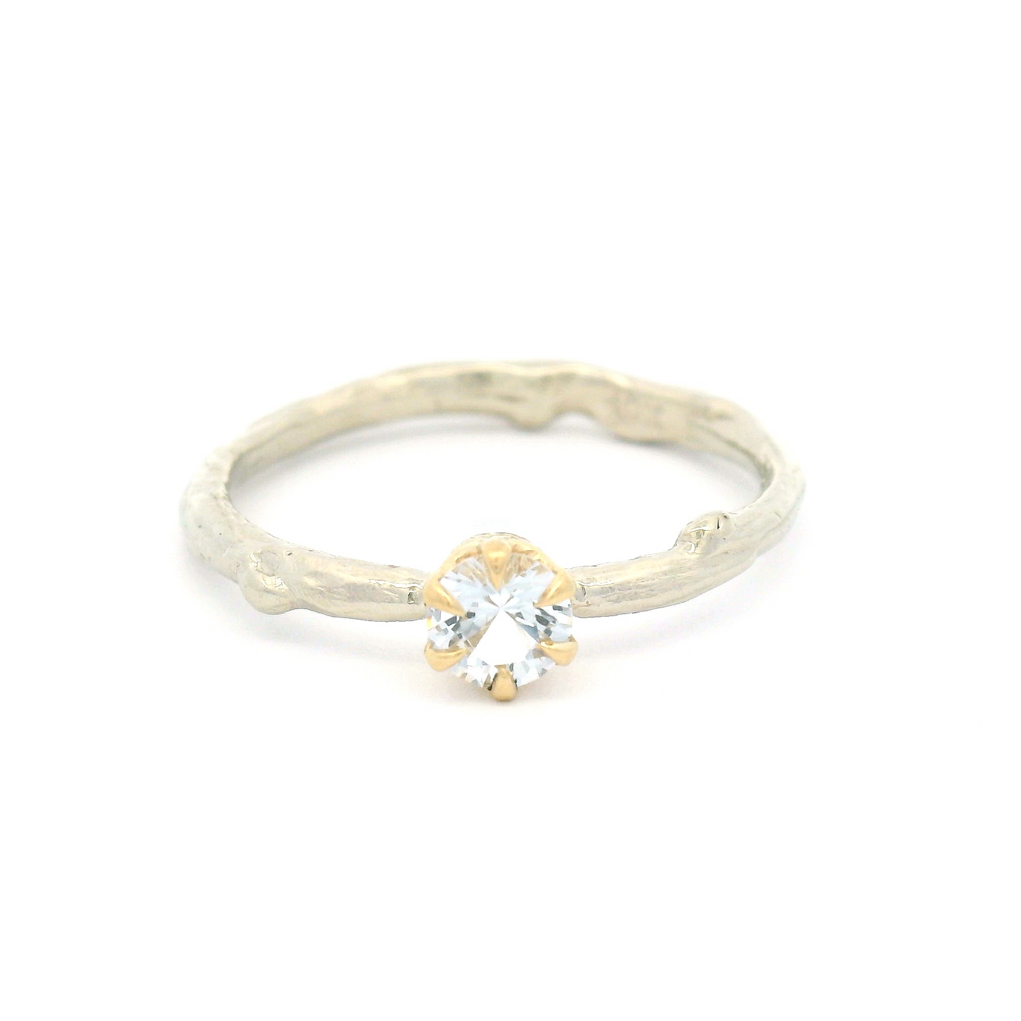10k White and Yellow Organic Solitaire with 0.25ct White Sapphire