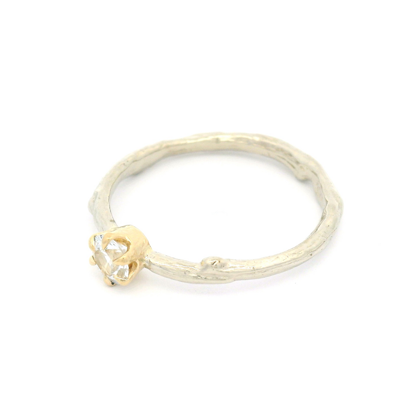 10k White and Yellow Organic Solitaire with 0.25ct White Sapphire