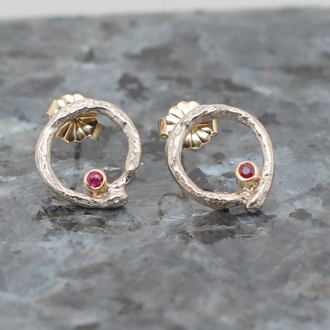 Circle of Life - Yellow & White Gold Ruby Studs