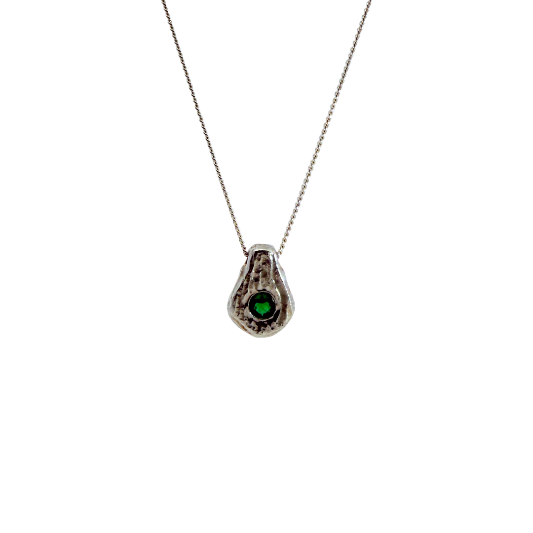 Lab-Emerald Birch-Bark Pendant