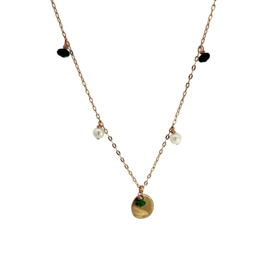 Finger Print Necklace with Emerald & Pearl Beads