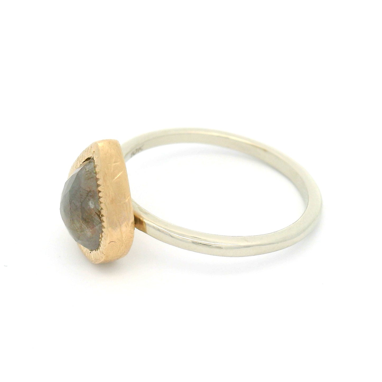 10k Yellow and White Gold Organic Bezel-Set Solitaire with 1.7ct Rose-Cut Diamond