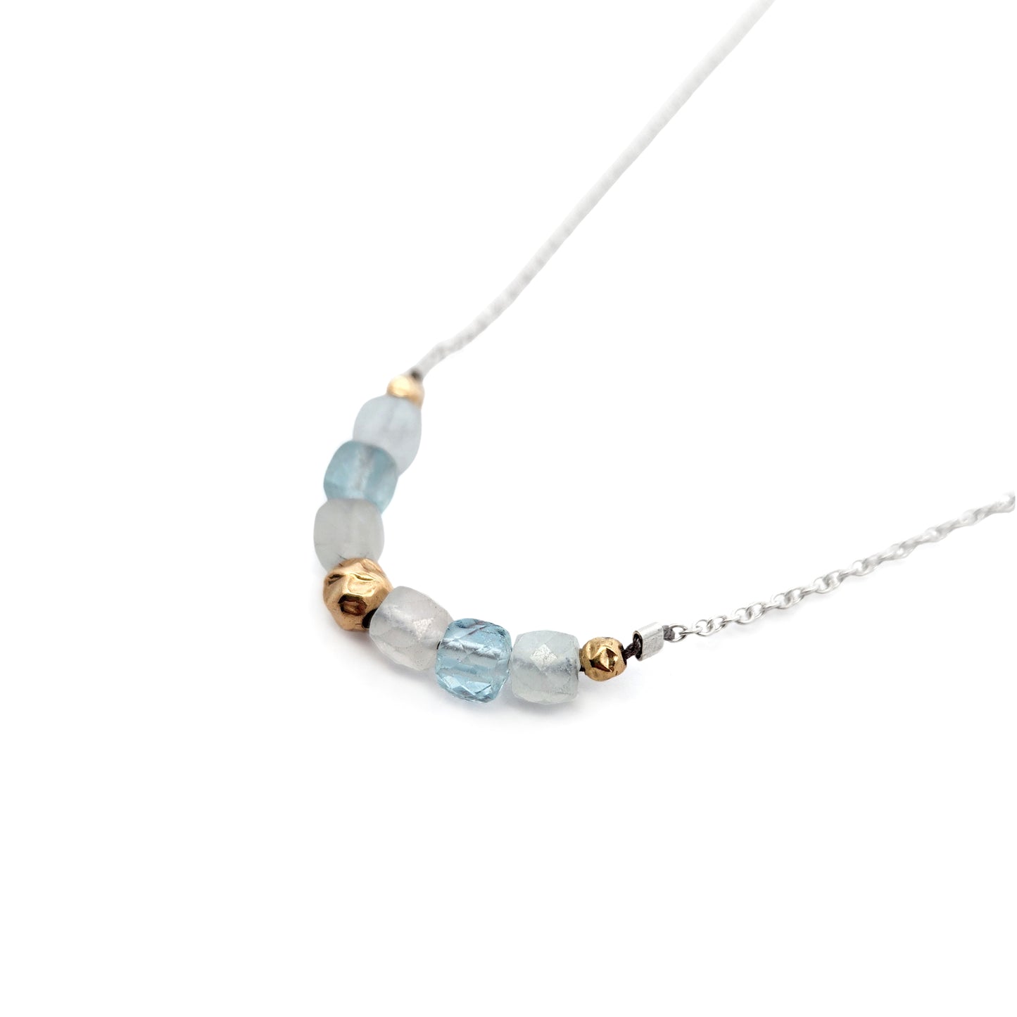 White & Blue Faceted Gemstone Bar Bead Necklace