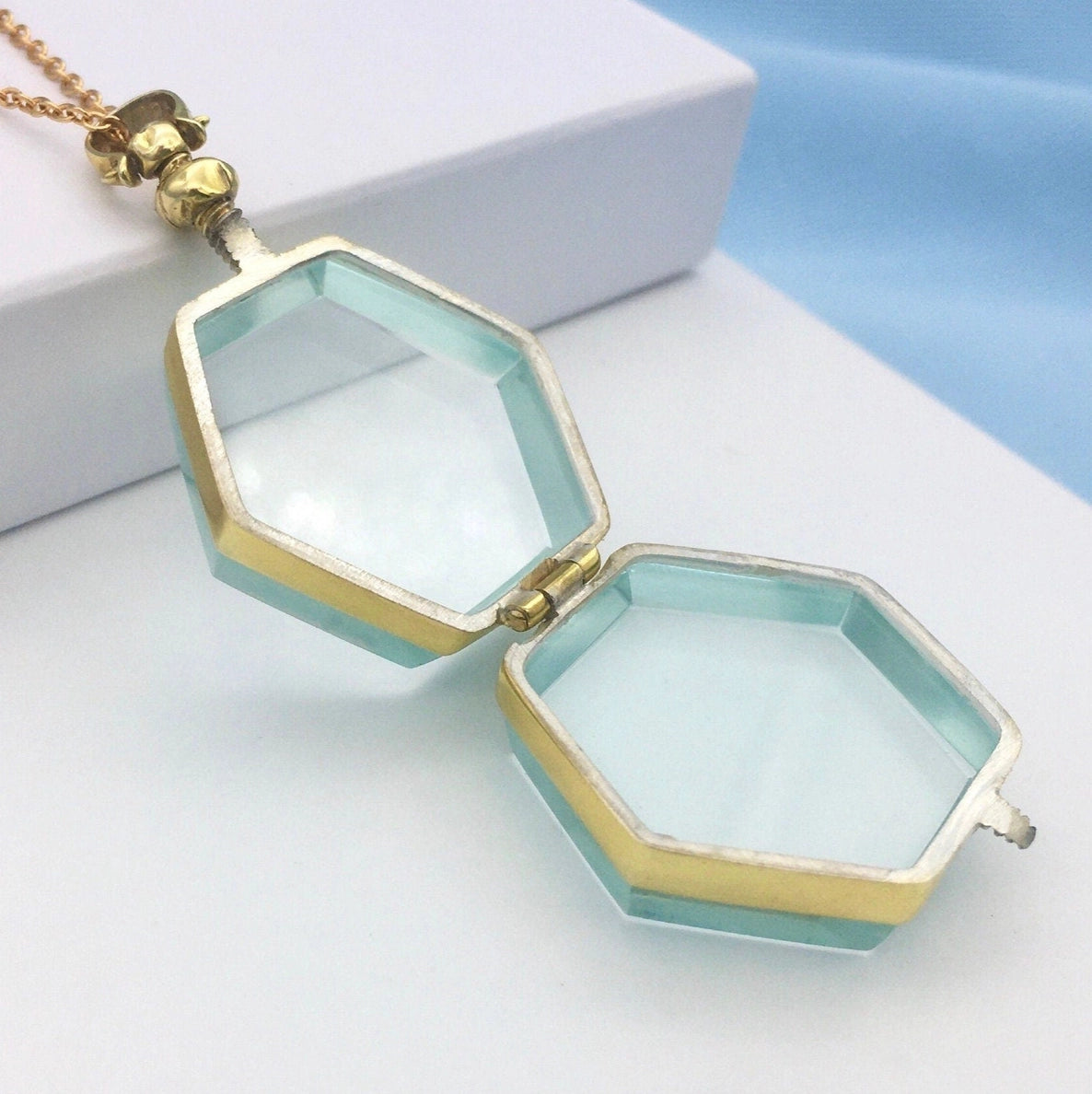 18K Gold Hexagon Crystal Urn Necklace