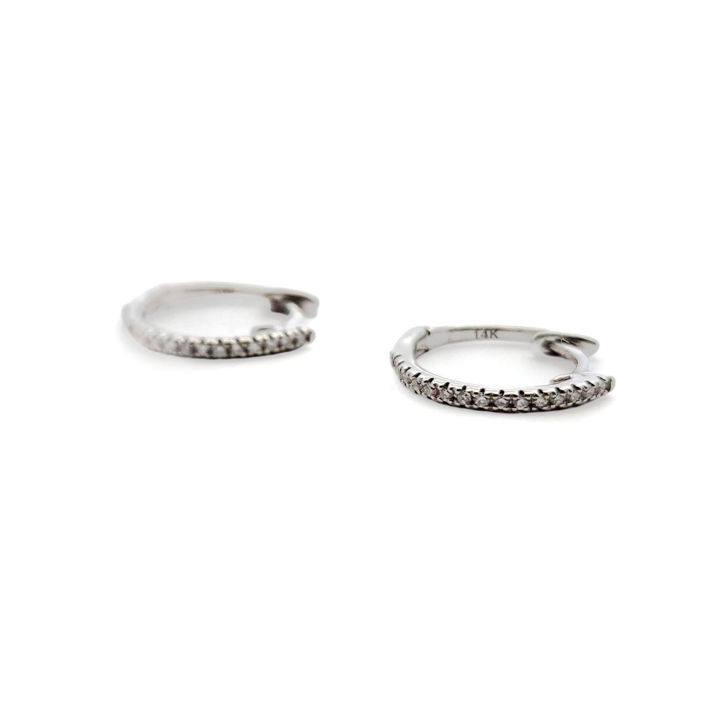 14k White Gold Diamond Small Huggies