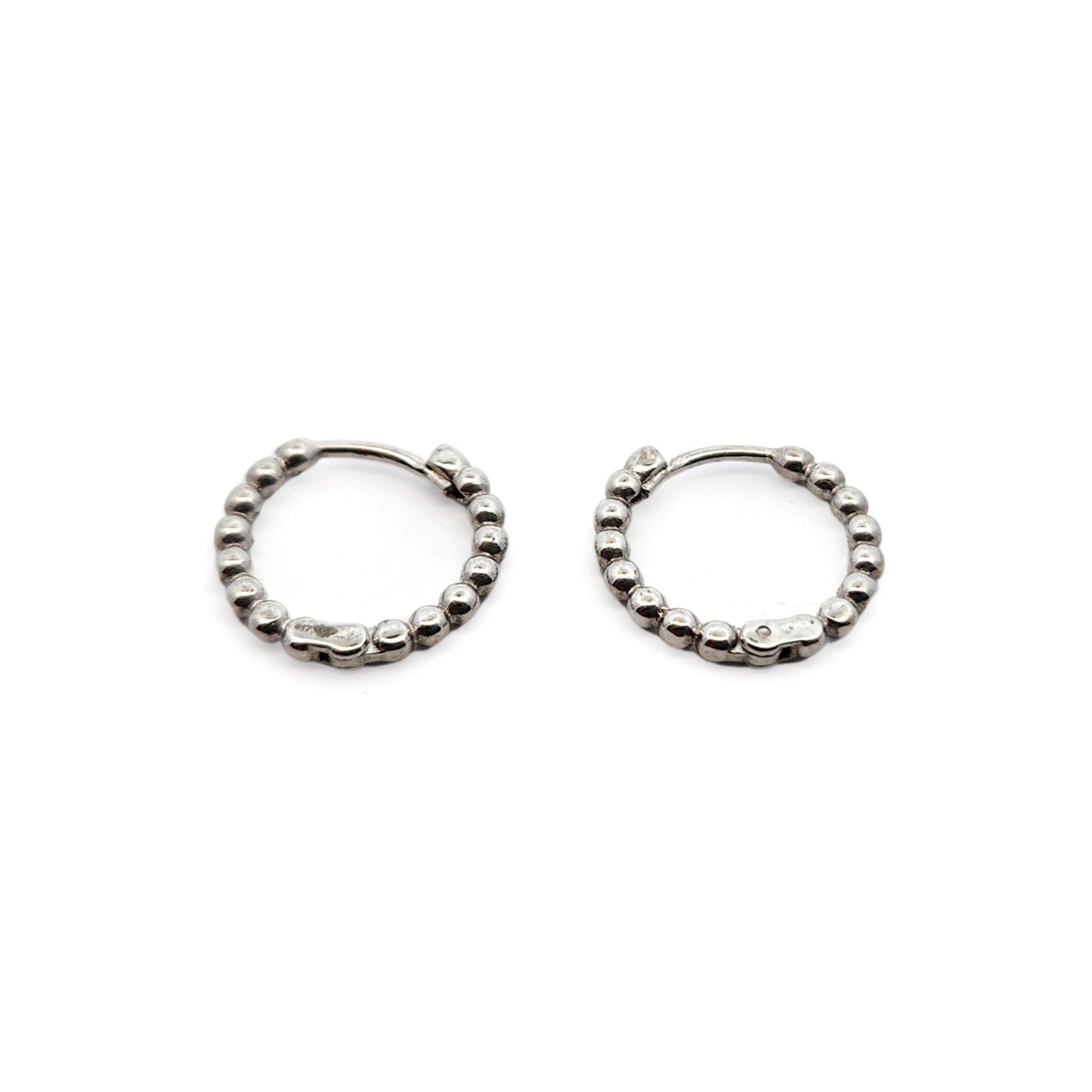 10k White Gold Beaded Mini Hoops