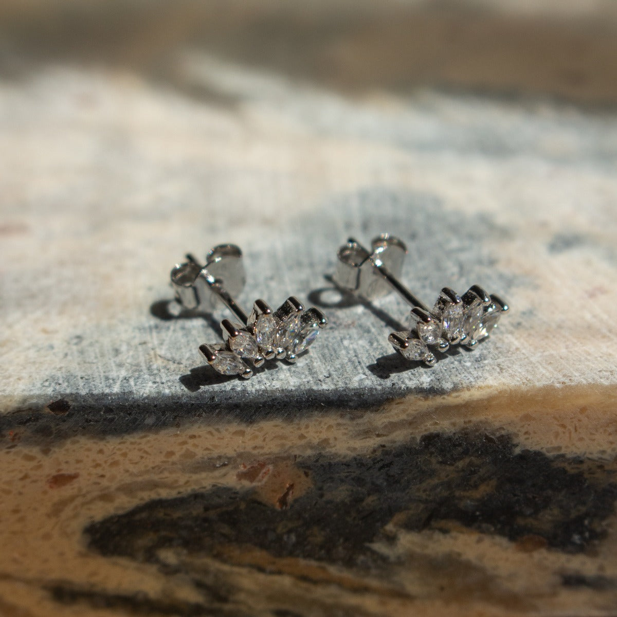 Sterling Silver Marquise Half Stud Earrings