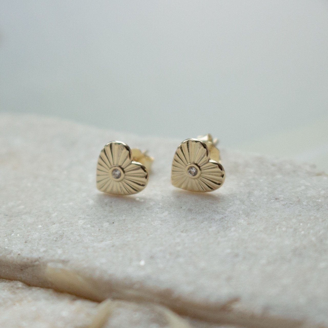 Cubic Zirconia Sunbeam Heart Stud Earrings