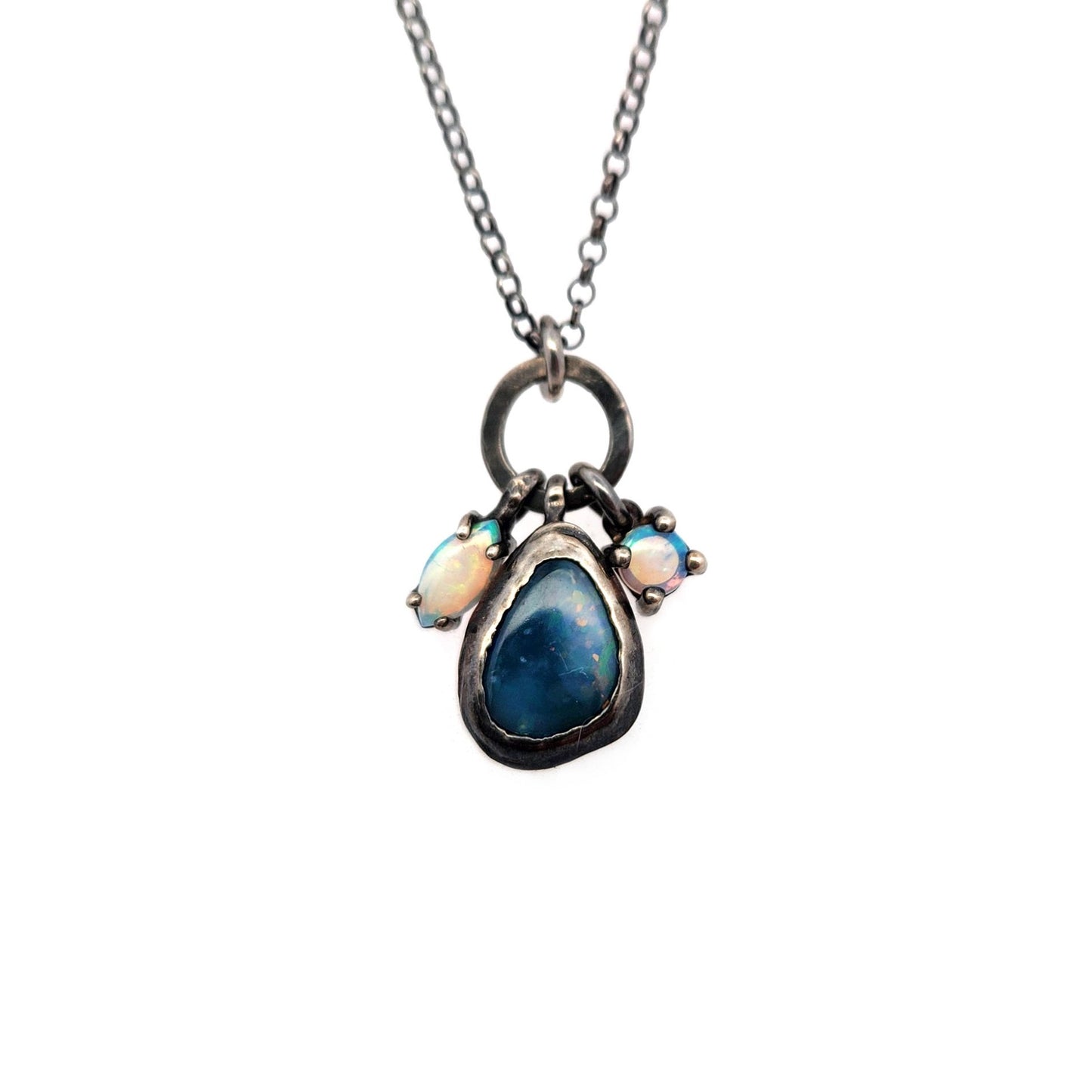 Oxidized Silver Opal Pendant