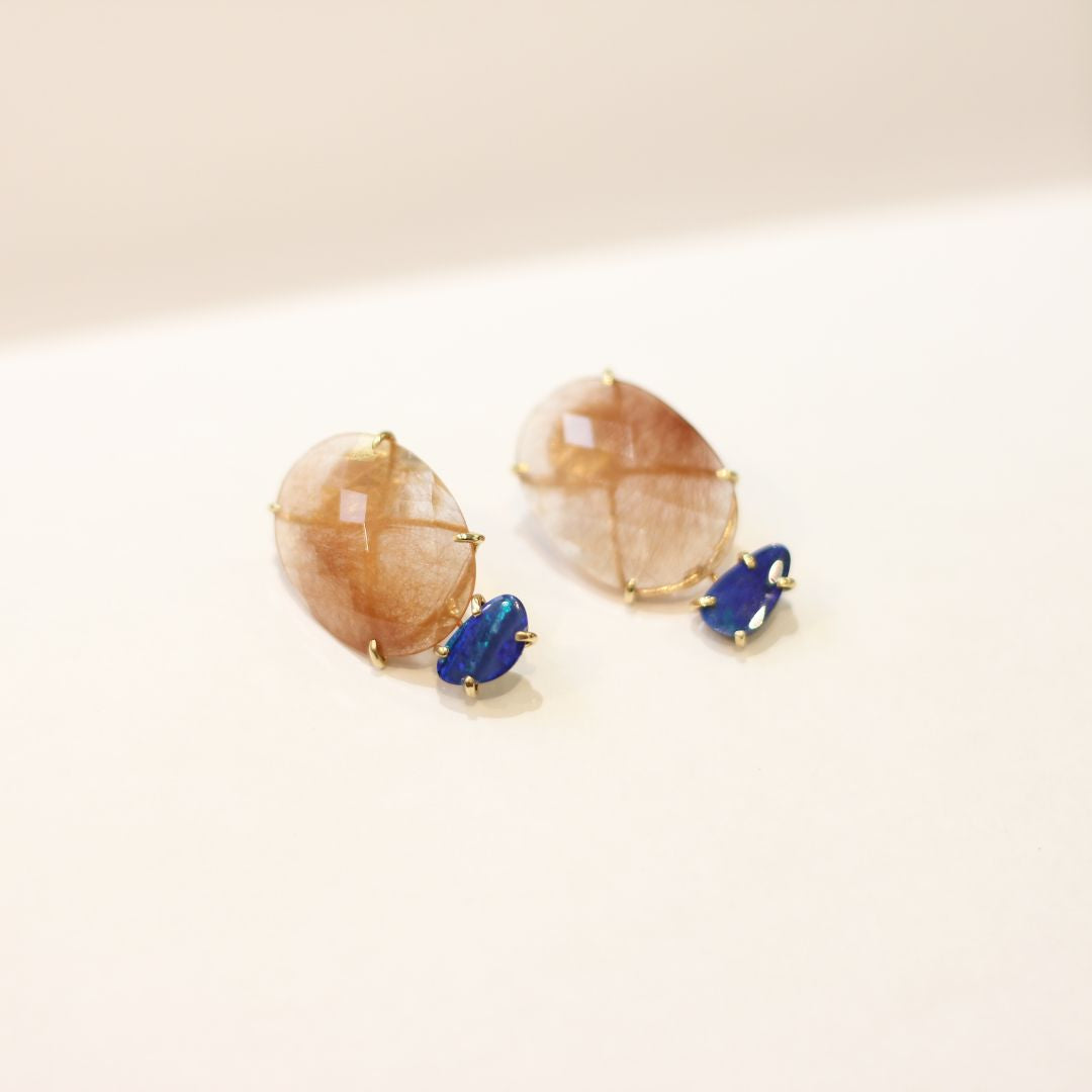 Rutilated Quartz Blue Opal Earrings