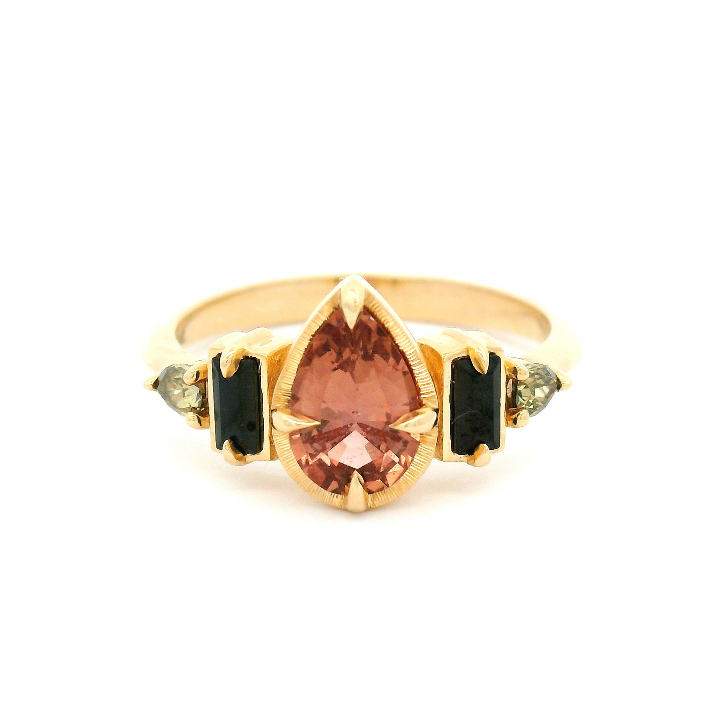 14k Yellow Mulit-Stone Ring with 1.01ct Peach-Orange Sapphire with Accent Gems