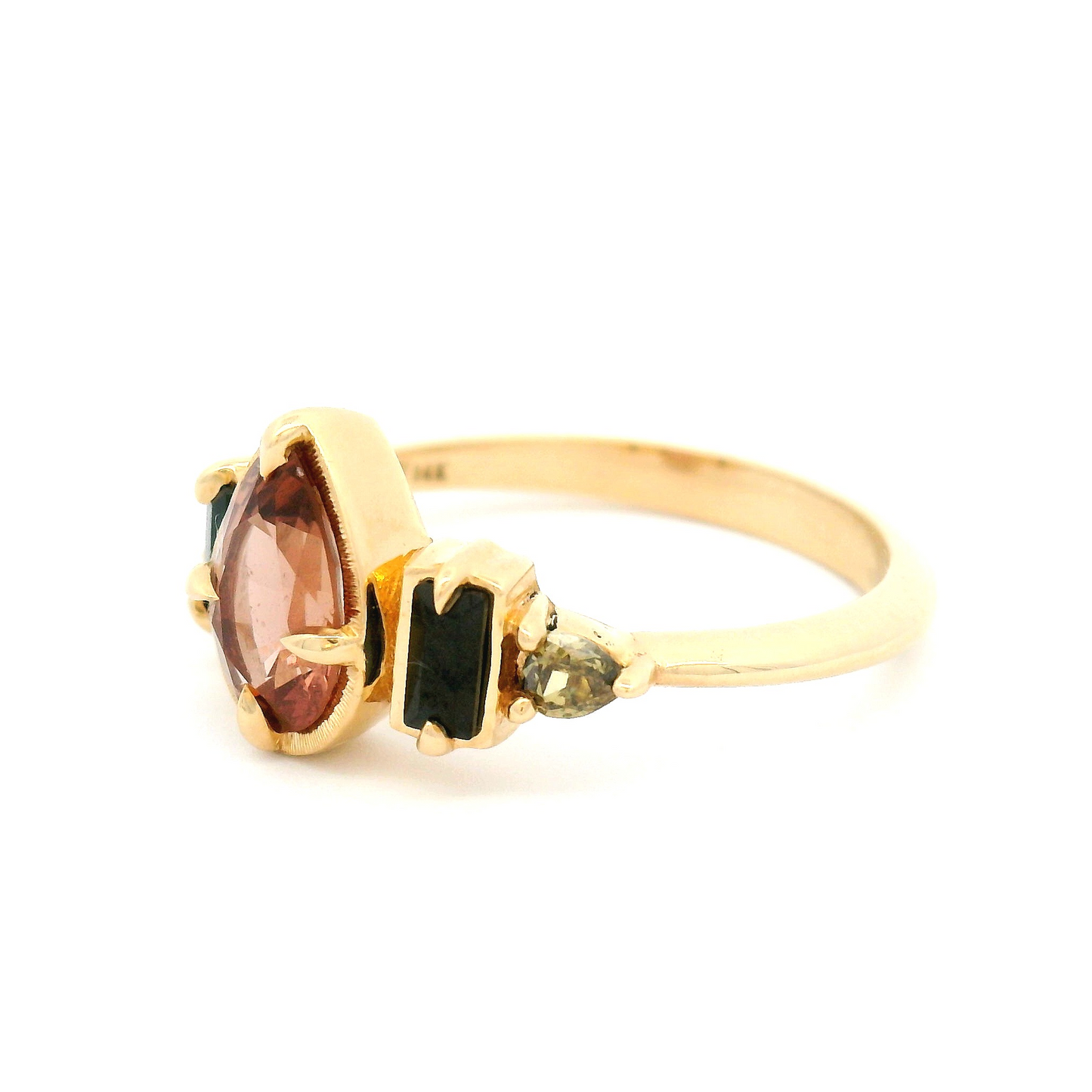 14k Yellow Mulit-Stone Ring with 1.01ct Peach-Orange Sapphire with Accent Gems