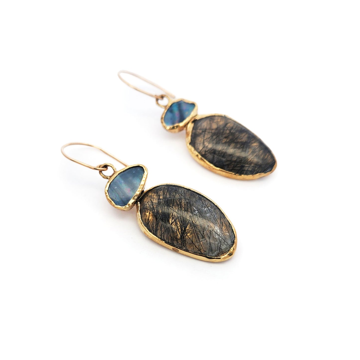 Tourmalated Quartz & Australian Opal Drop Earrings