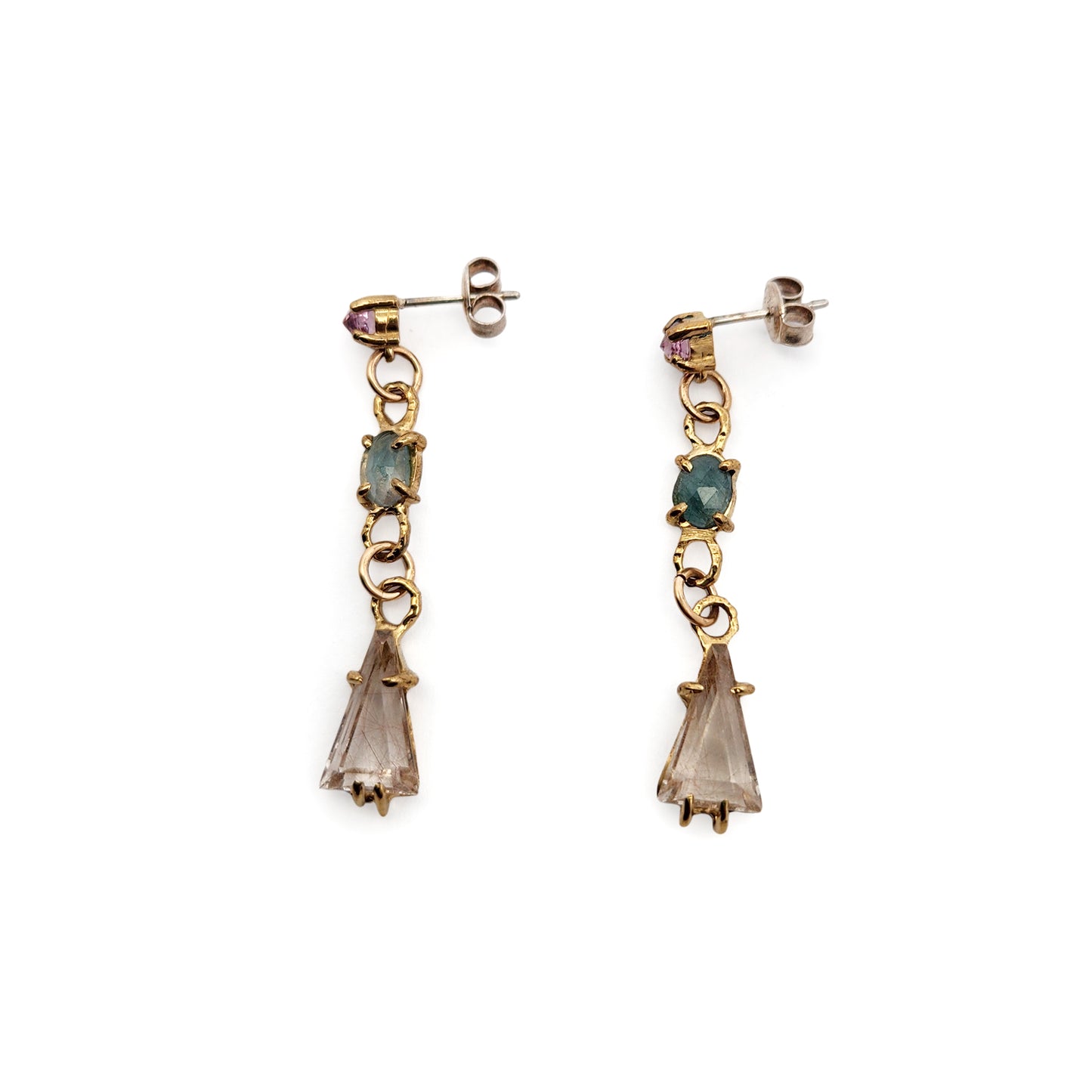 Rutilated Quartz Mixed Gemstone Drop Earrings