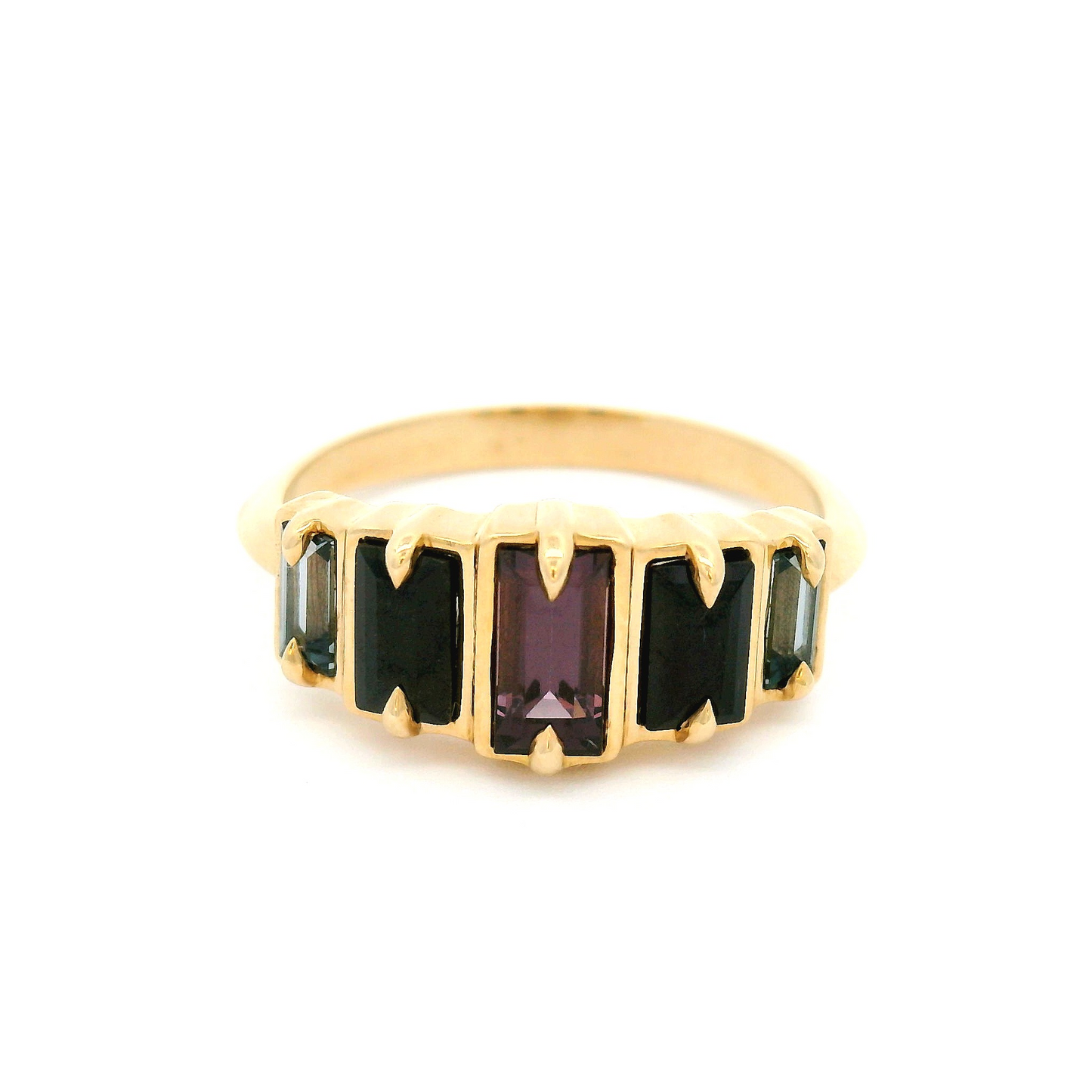 10k Yellow Five-Stone Ring with 1.36cts of Baguette-Cut Spinels