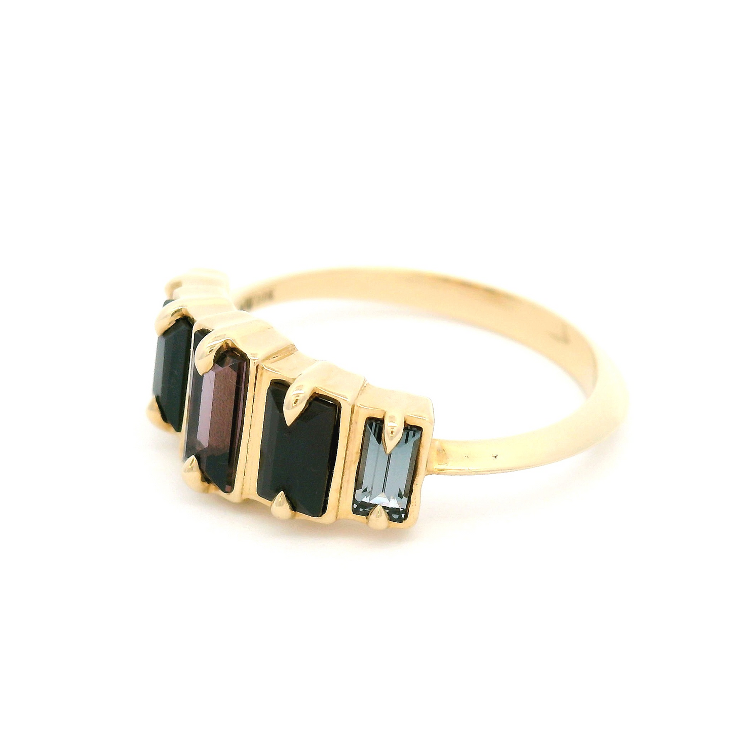 10k Yellow Five-Stone Ring with 1.36cts of Baguette-Cut Spinels