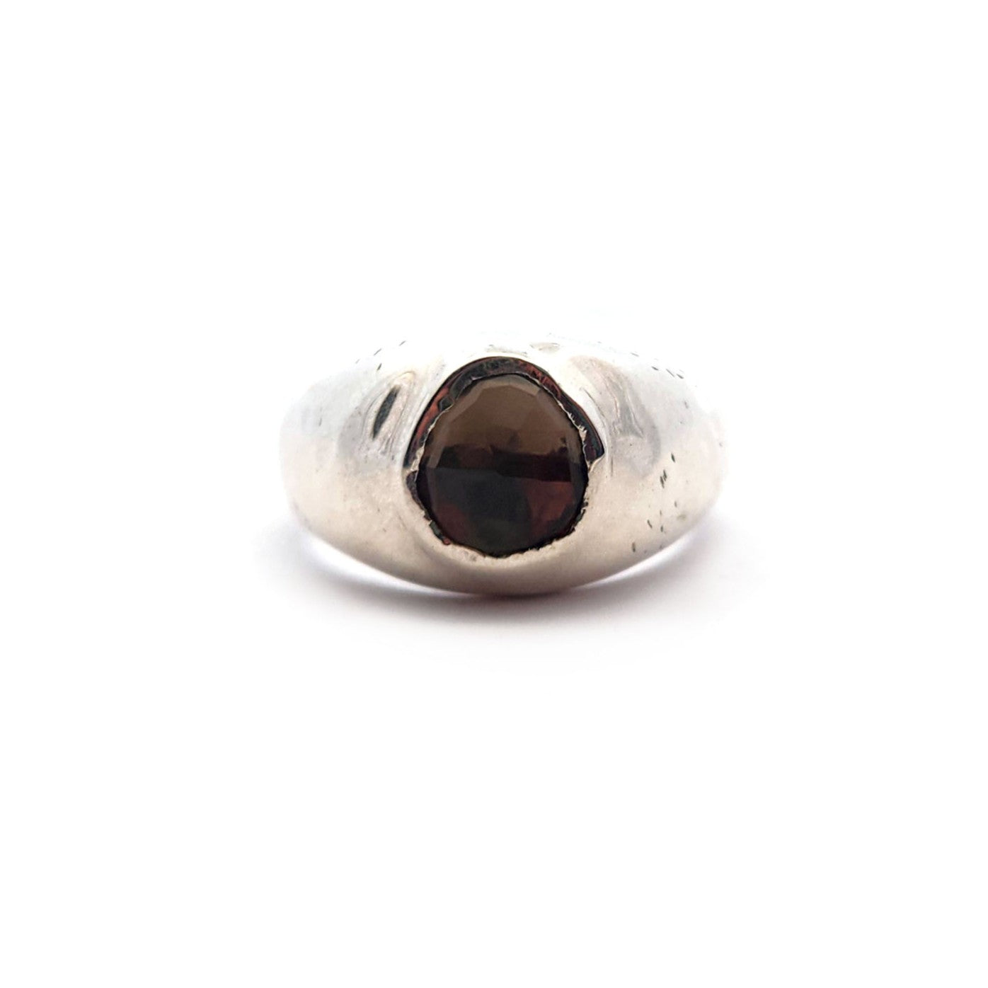 Wide Sterling Silver Band with Smokey Quartz