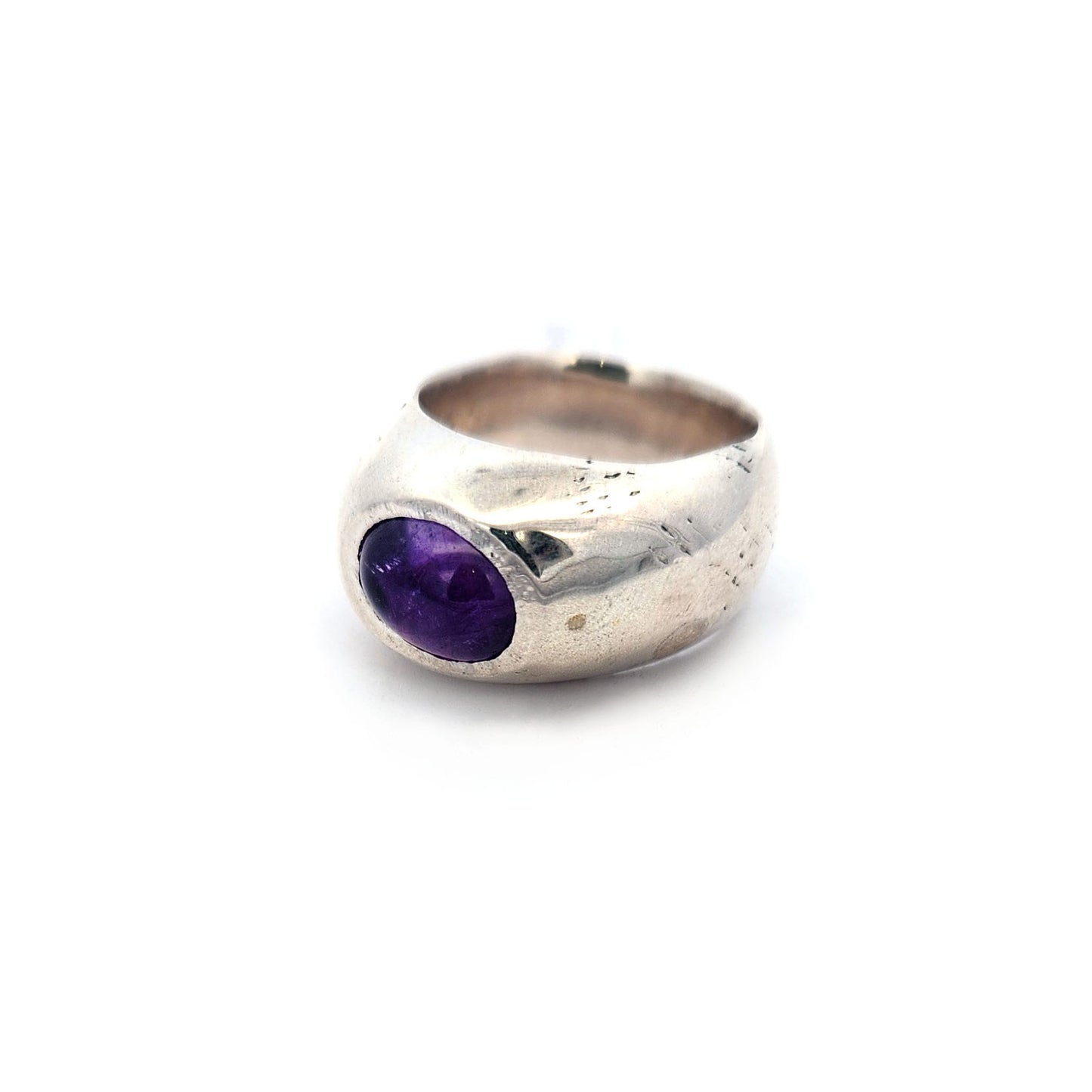 Wide Sterling Silver Band with Amethyst