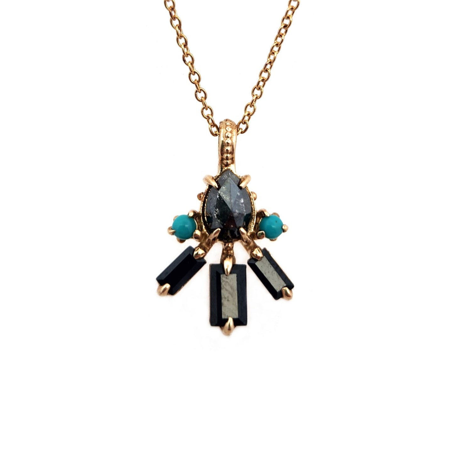 Black Diamond, Spinel & Turquoise Pendant