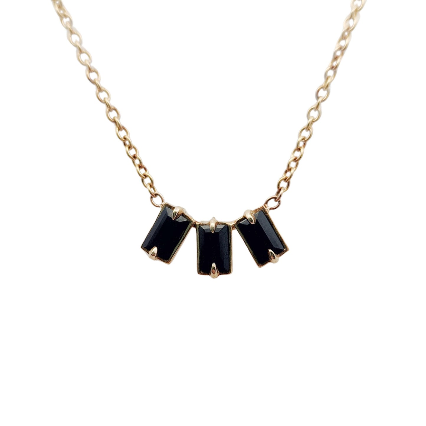 3 Baguette Black Spinel Necklace