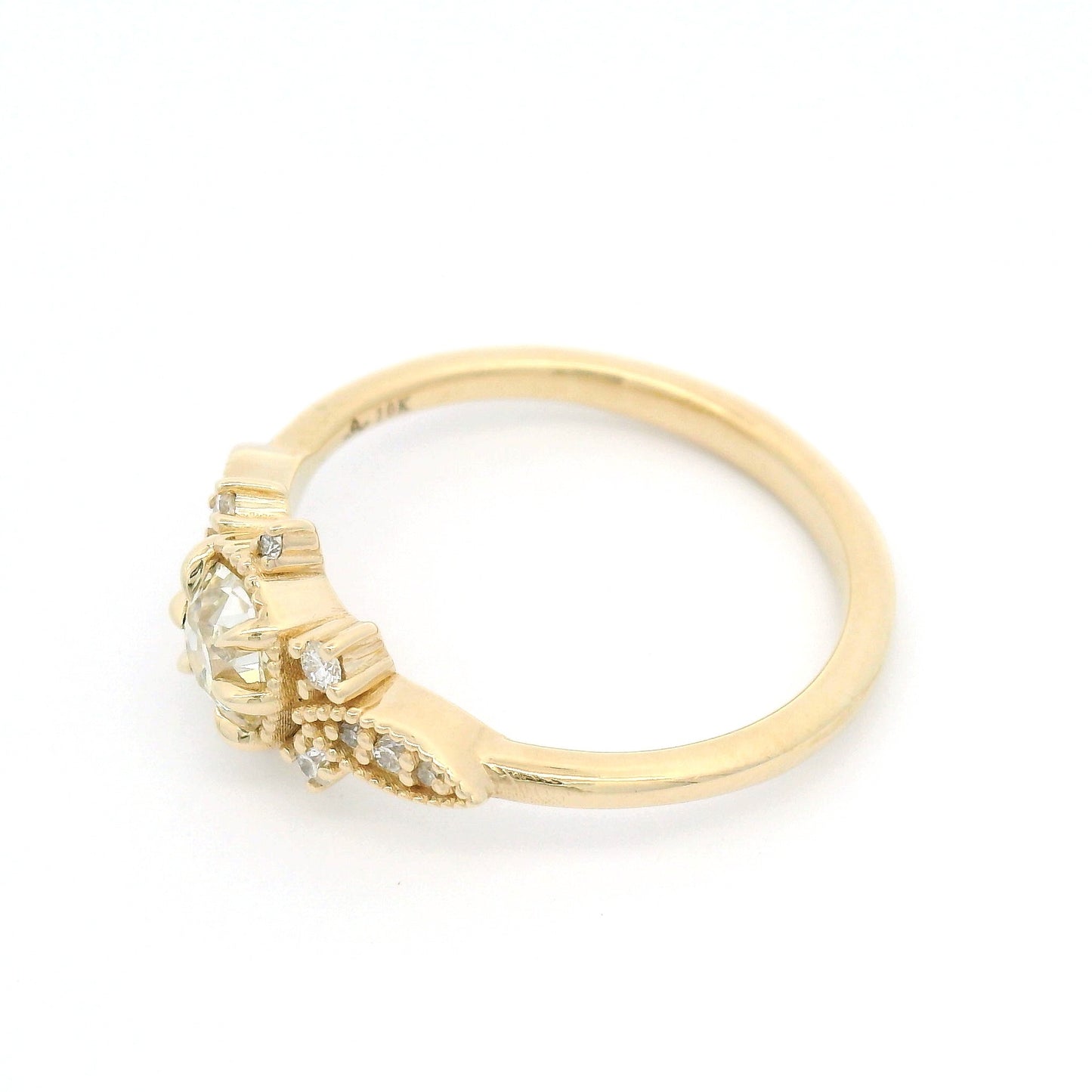 10k Yellow Engagement Ring with European-Cut and Brilliant-Cut White Diamonds