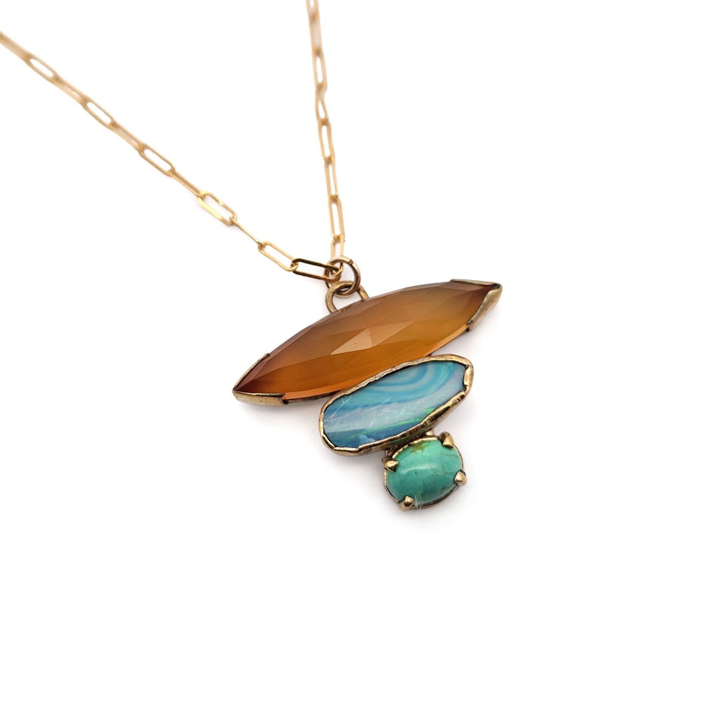 Orange Agate, Australian Boulder Opal & Green Turquoise Pendant