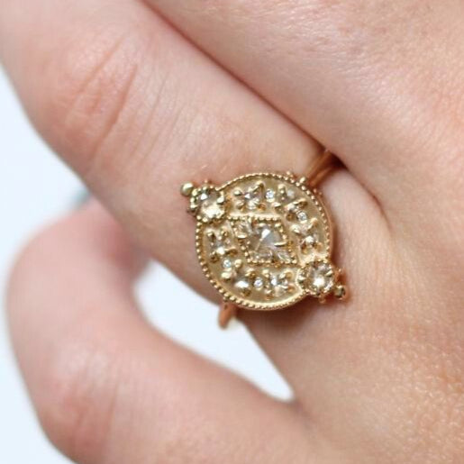 Regiis - 10k Yellow Engagement Ring with Rose-Cut and Brilliant-Cut White Diamonds