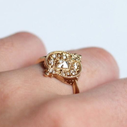 Regiis - 10k Yellow Engagement Ring with Rose-Cut and Brilliant-Cut White Diamonds