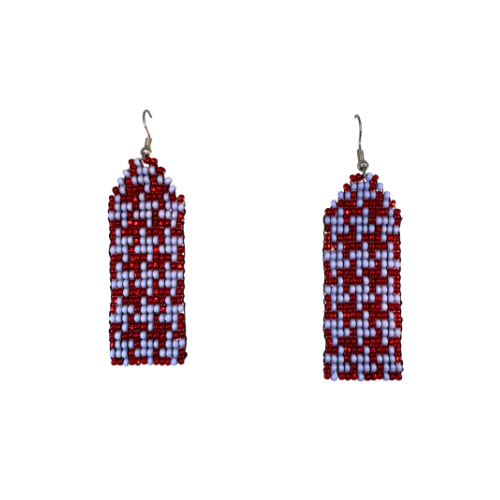 Red-Lavender Houndstooth Beaded Earrings