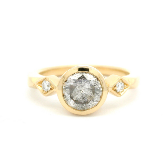 14k Yellow Ring with 0.89ct Salt and Pepper Diamond and Accent Diamonds