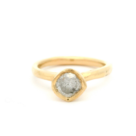 14K Yellow Solitaire with Bezel Set 0.72ct Round Salt and Pepper Diamond