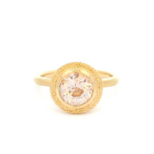 14k Yellow Solitaire with bezel set 1.45ct Round Pink Sapphire