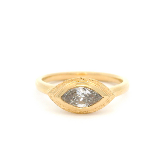 14k Yellow Bezel Set Solitaire with 0.50ct Marquise Salt and Pepper Diamond