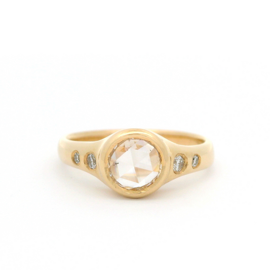 14k Yellow Engagement Ring with 0.71ct Rose Cut Diamond and Accent Diamonds