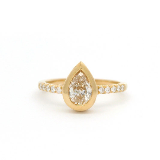 14k Yellow Ring with Bezel Set 0.55ct Champagne Diamond and Diamond Accents