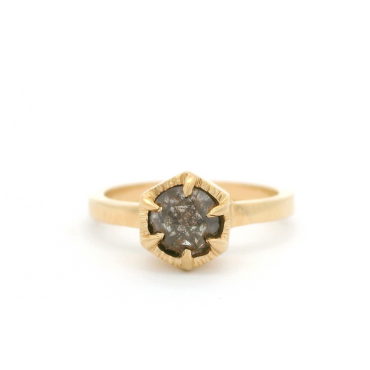 14k Yellow Solitaire with 1.03ct Salt and Pepper Rose Cut Diamond