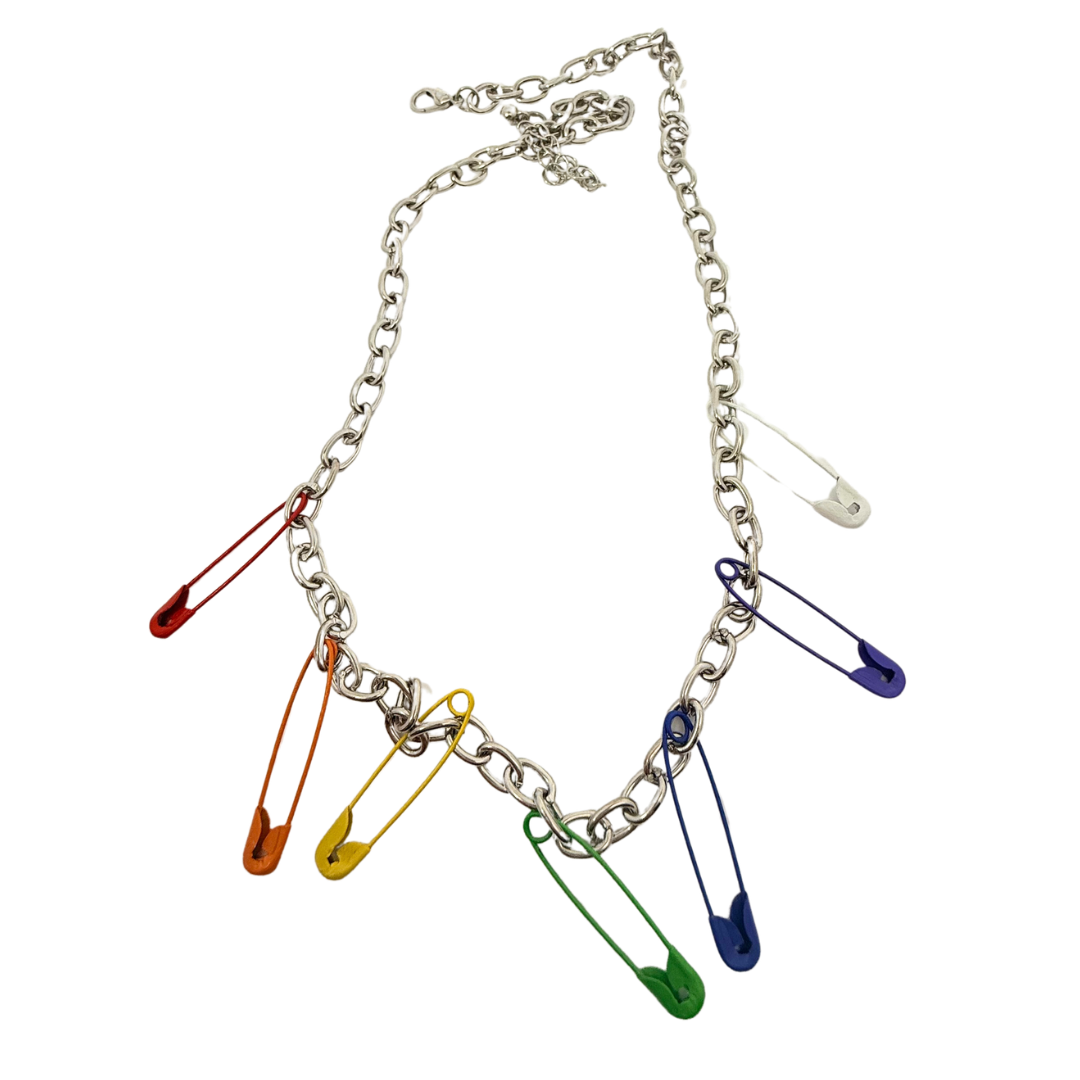 Rainbow Saftey Pin Necklace