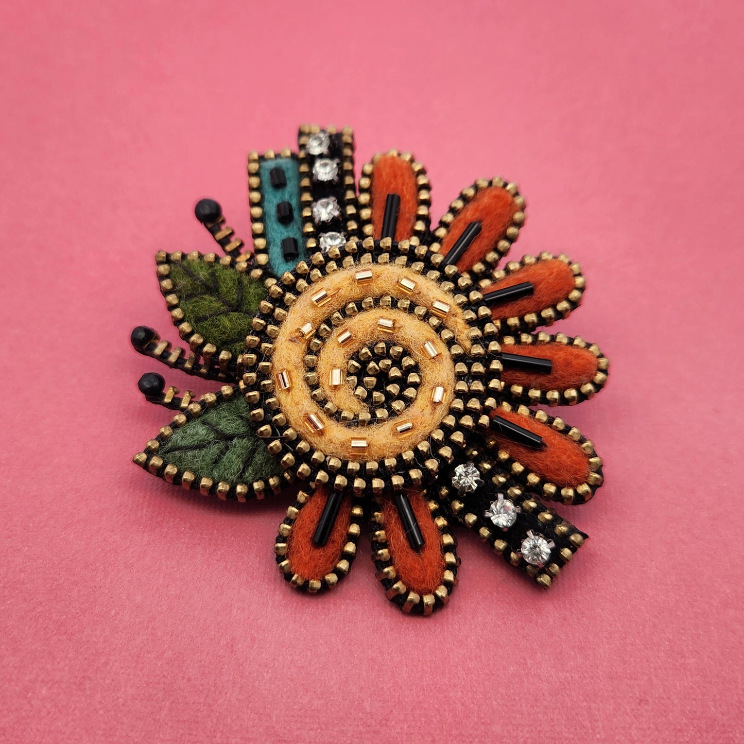 Felted Yellow & Orange Flower Brooch