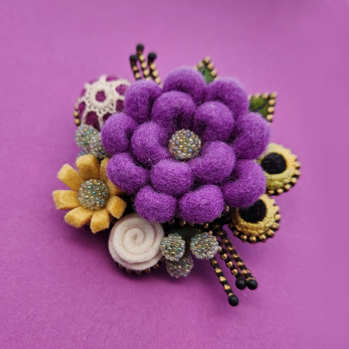 Felted Purple Bouquet Flower Brooch