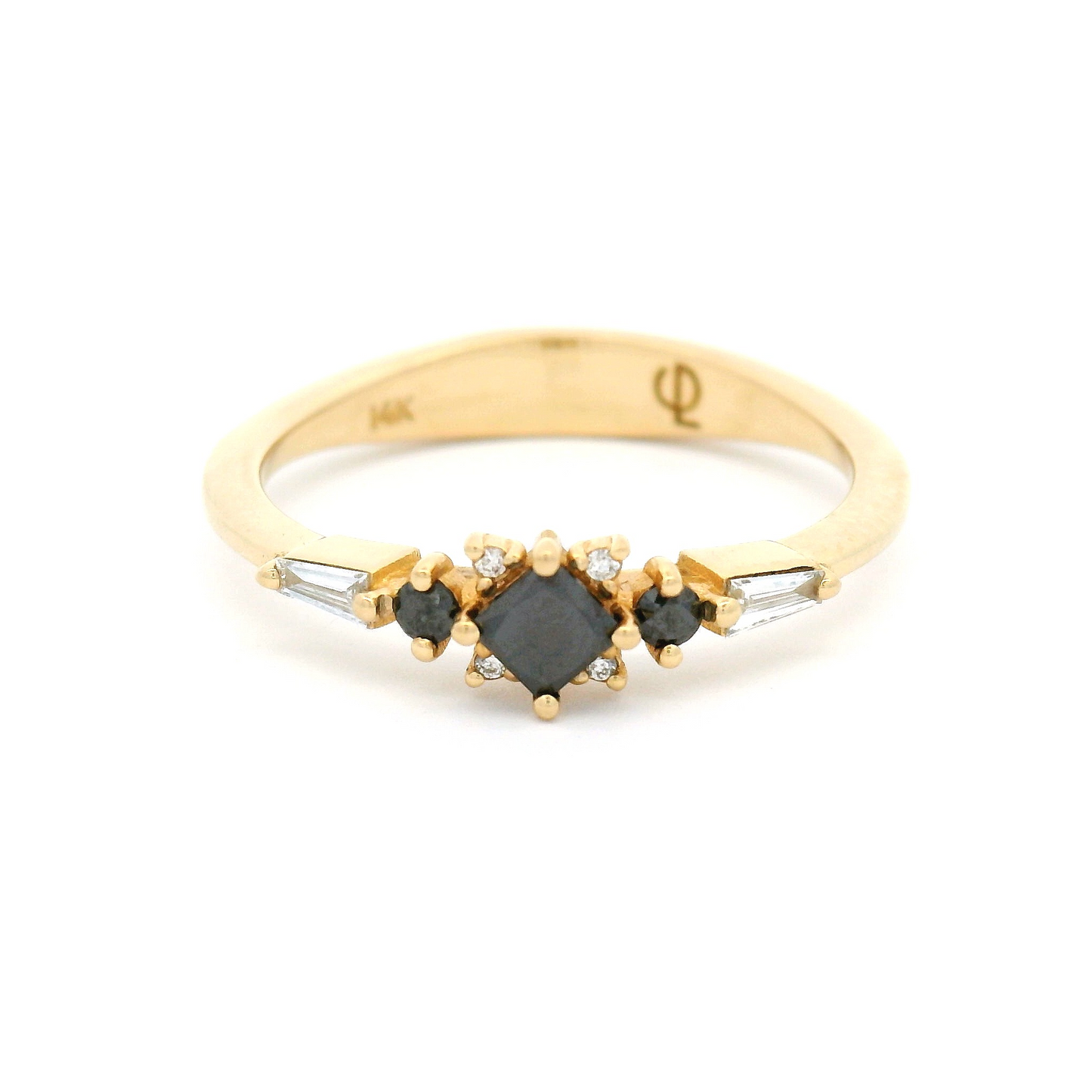 14k Yellow Engagement Ring with 0.39cts Mixed-Cut Black and White Diamonds